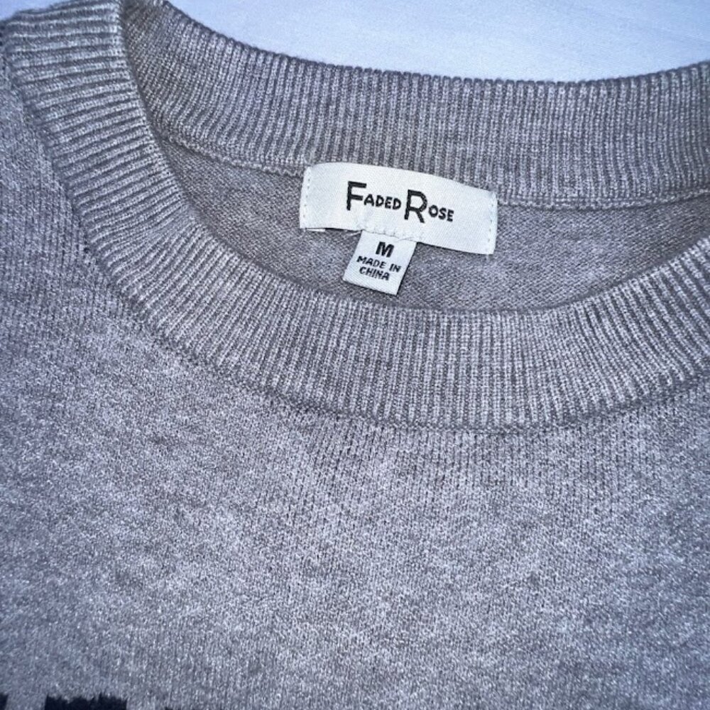 Faded Rose Cropped Tight knit NEW YORK Gray M #preppy #travel #softsweater - Picture 2 of 6
